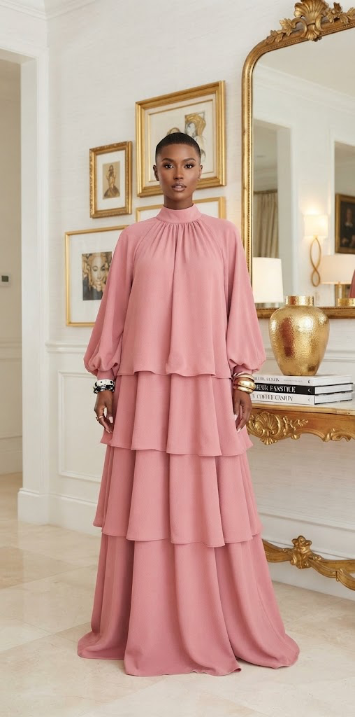 The Roseate Tiered Crepe Maxi Dress | Luxury Statement Wear