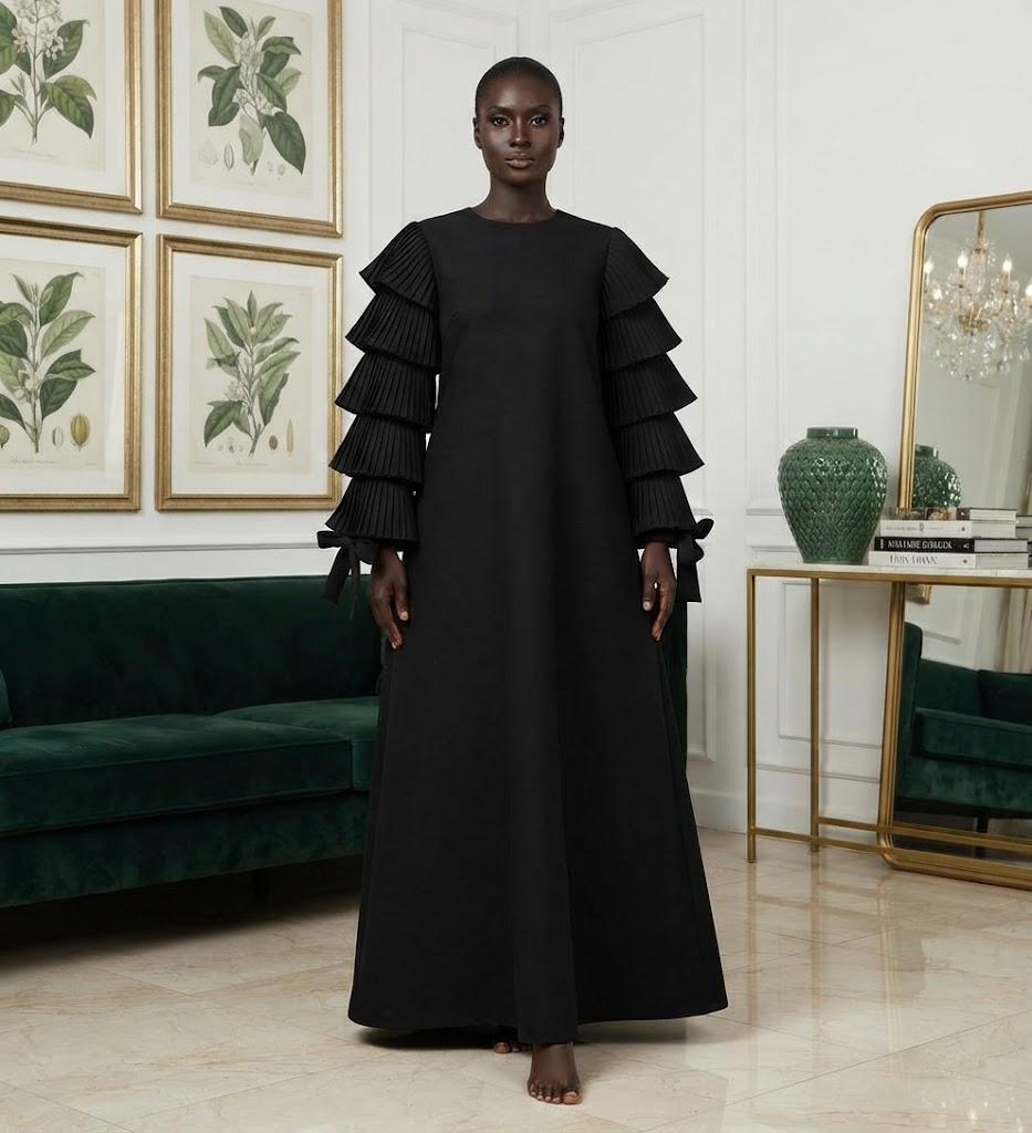 Turn Heads in Black: The Ultimate Pleated Sleeve Maxi Dress
