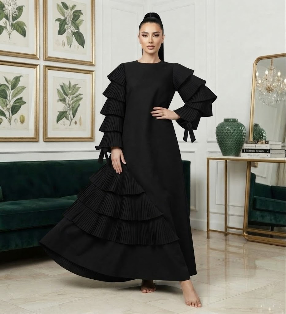 Turn Heads in Black: The Ultimate Pleated Sleeve Maxi Dress