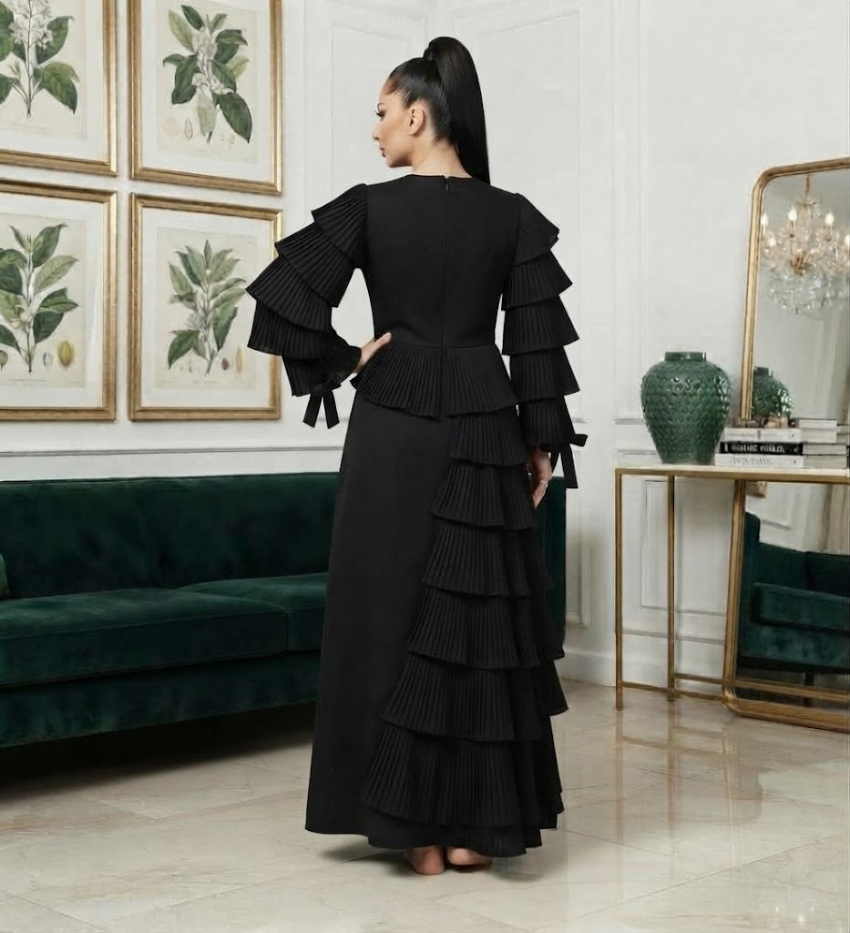 Turn Heads in Black: The Ultimate Pleated Sleeve Maxi Dress