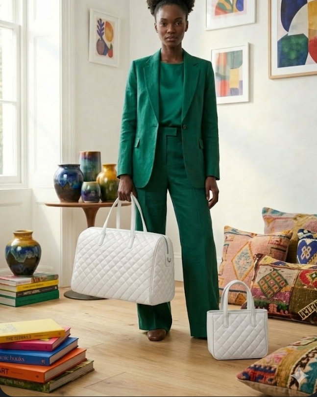 Quilted leather tote bag image