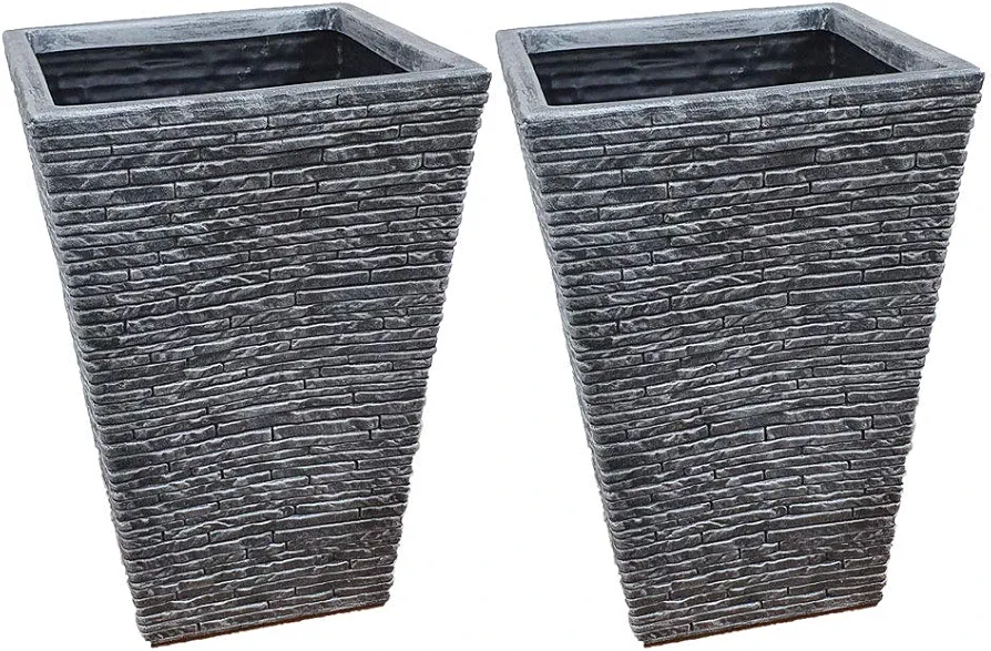 45cm Tall Plastic Slate Effect Garden Patio Planter image
