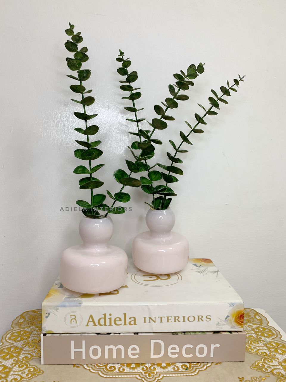 Eucalyptus flower In Pink Glass Vase image