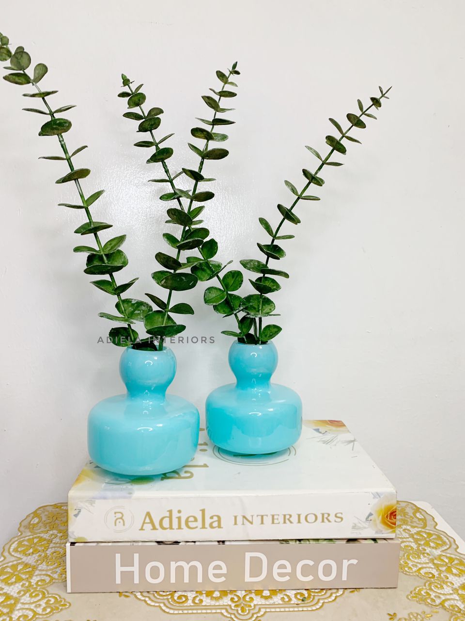 Eucalyptus flower In Blue Glass Vase second image