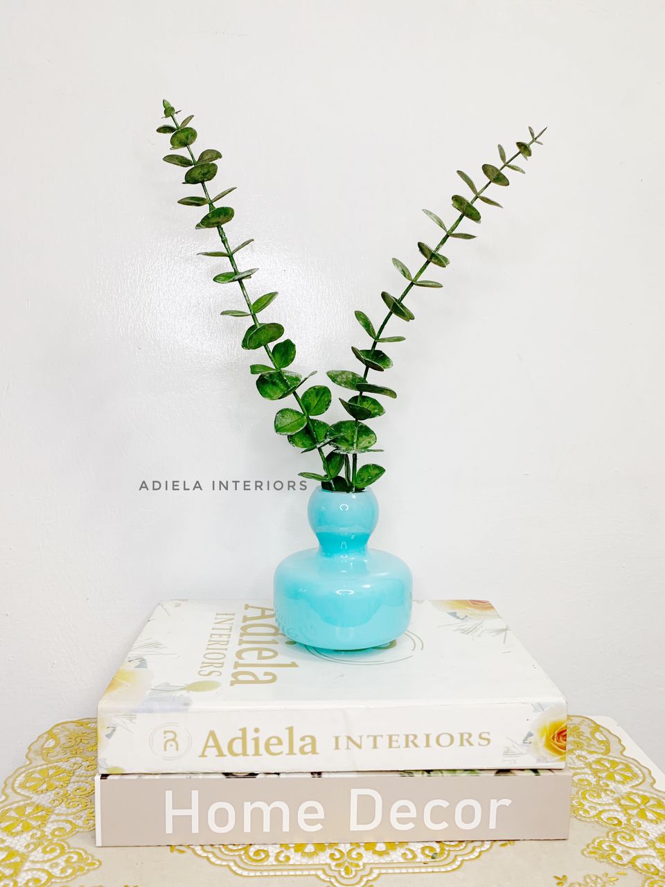 Eucalyptus flower In Blue Glass Vase image