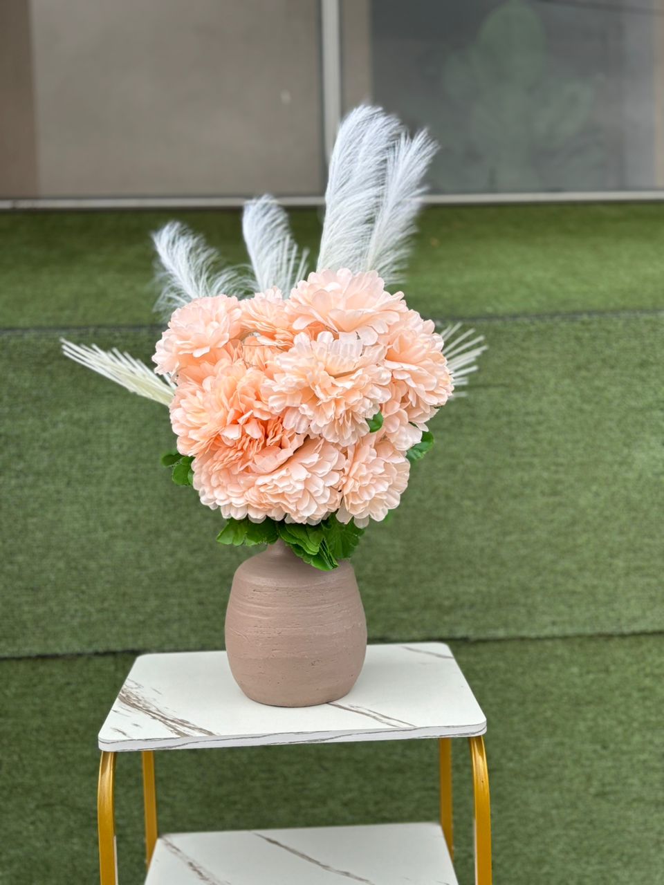 Artificial Flower+ Pampass in ceramic pot image