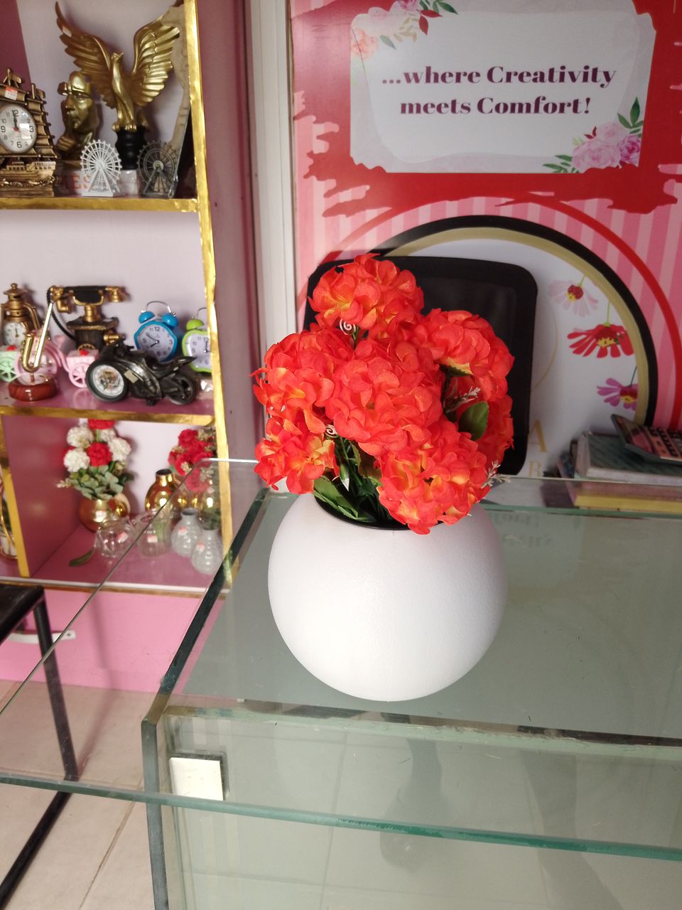 Artificial Flower In Plastic Table Planter image
