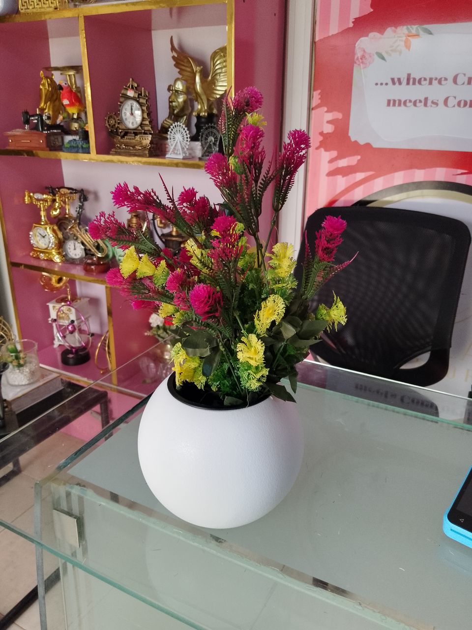 Artificial Flower In Plastic Table Planter image