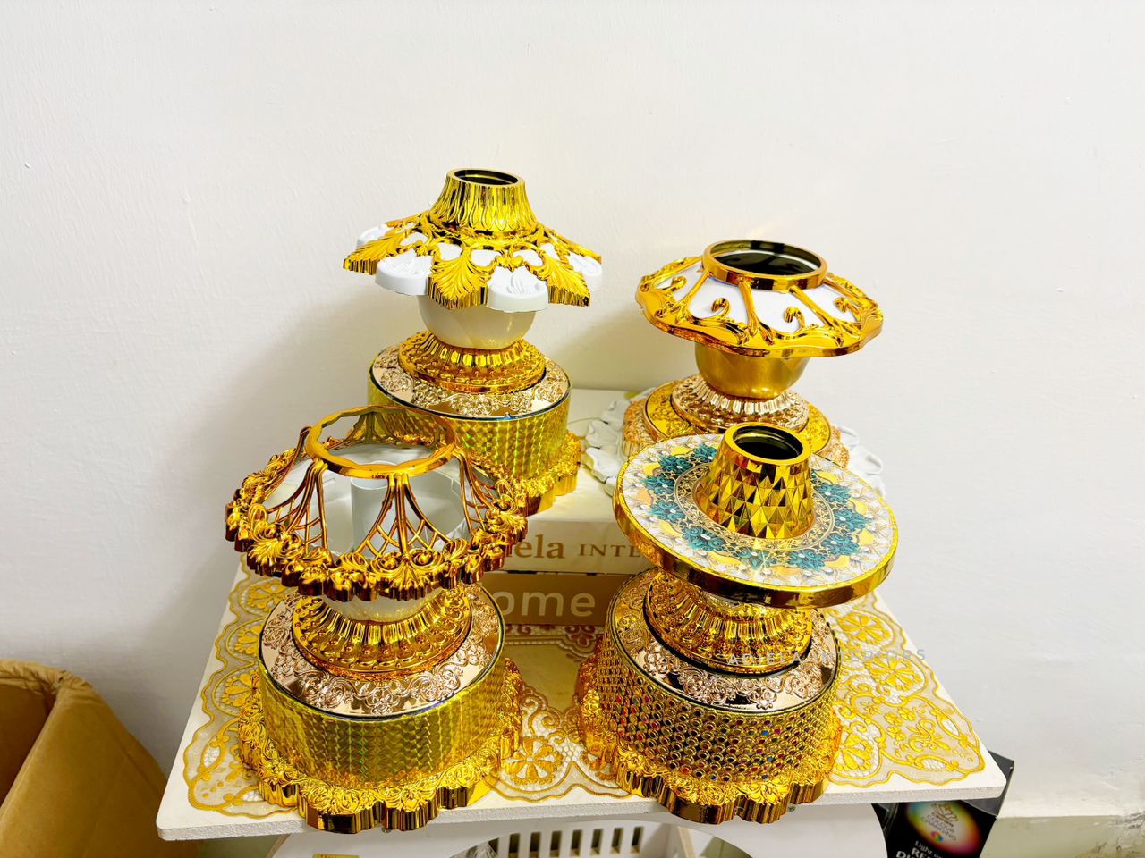 Gold + White Plastic Vase image