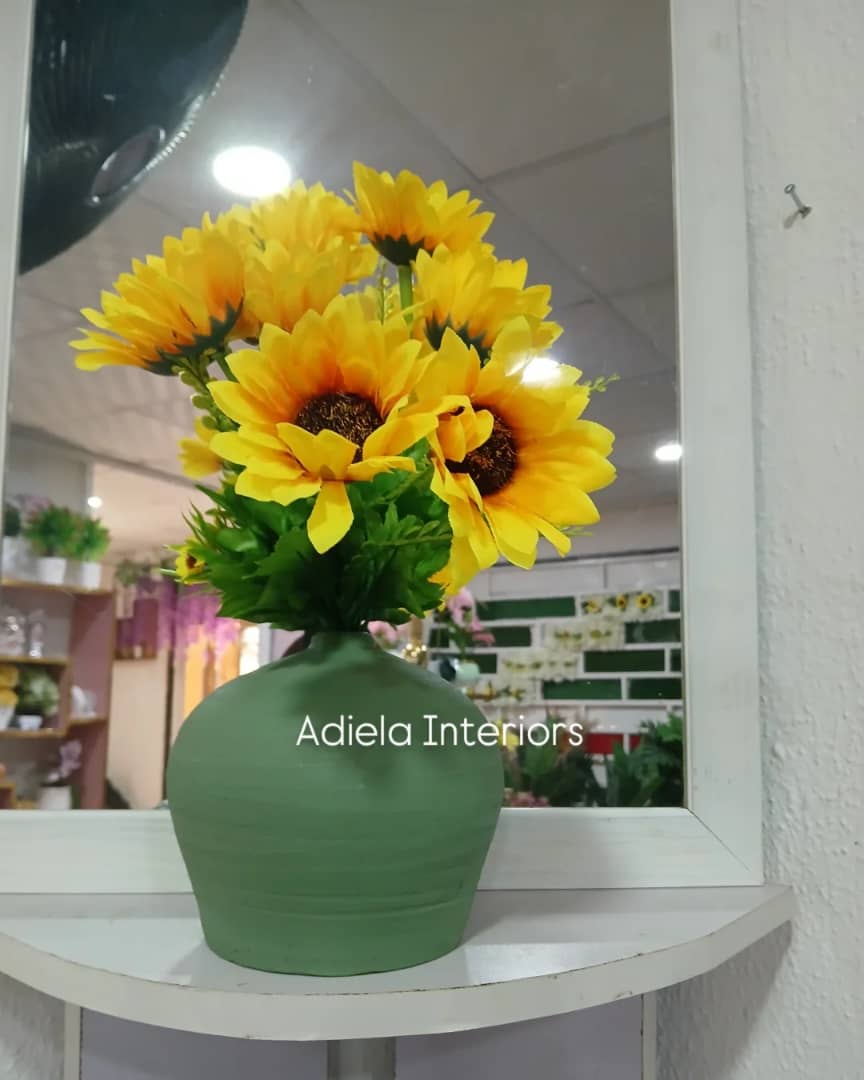 Artificial Sunflower In Ceramic Vase Image