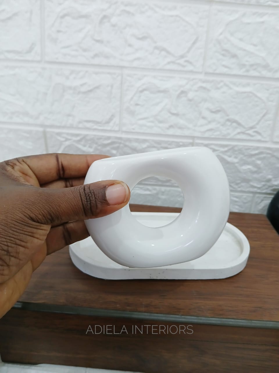 Decorative Semi Donut Vase & Saucer Set second image