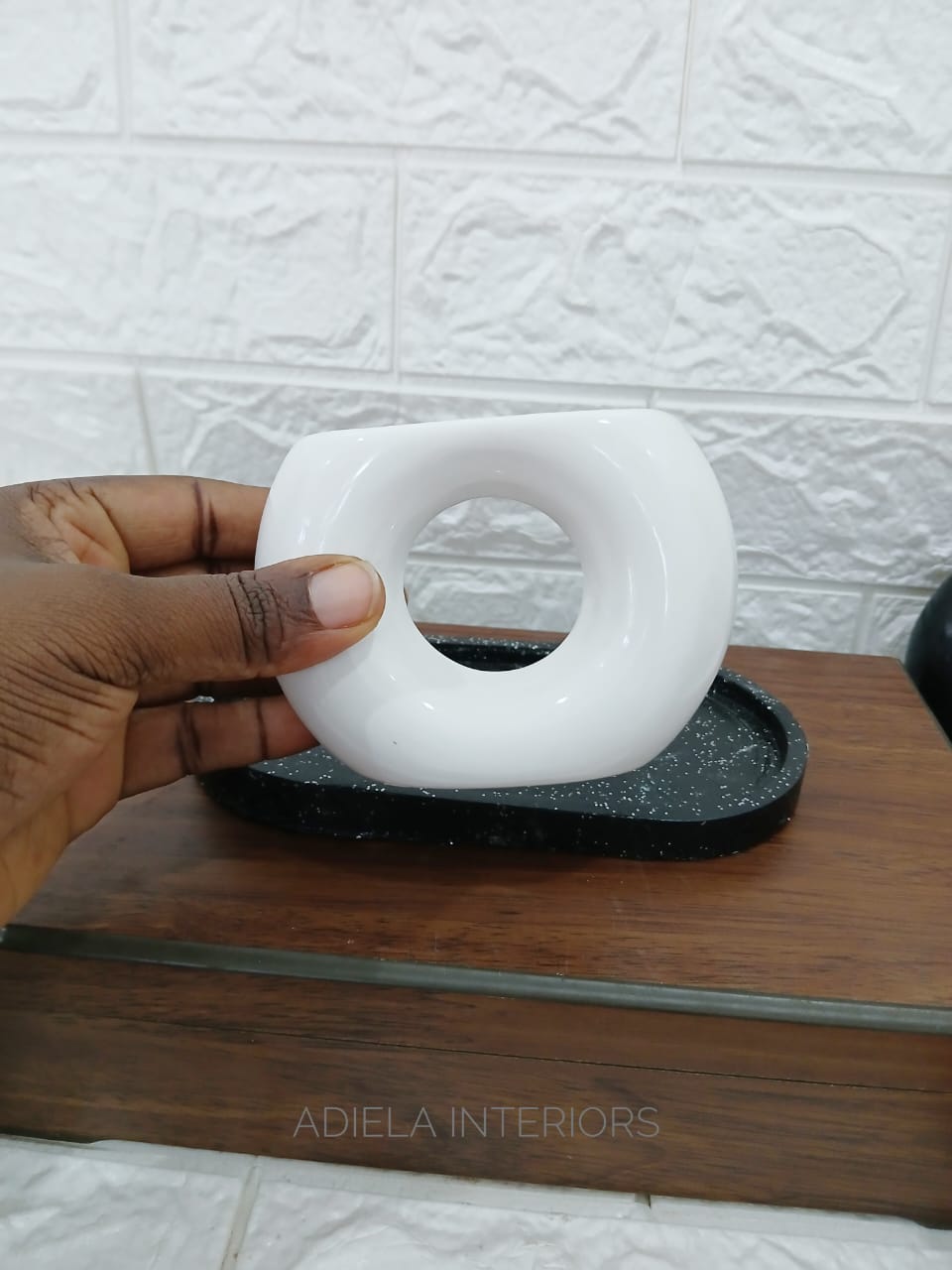 Decorative Semi Donut Vase & Saucer Set image