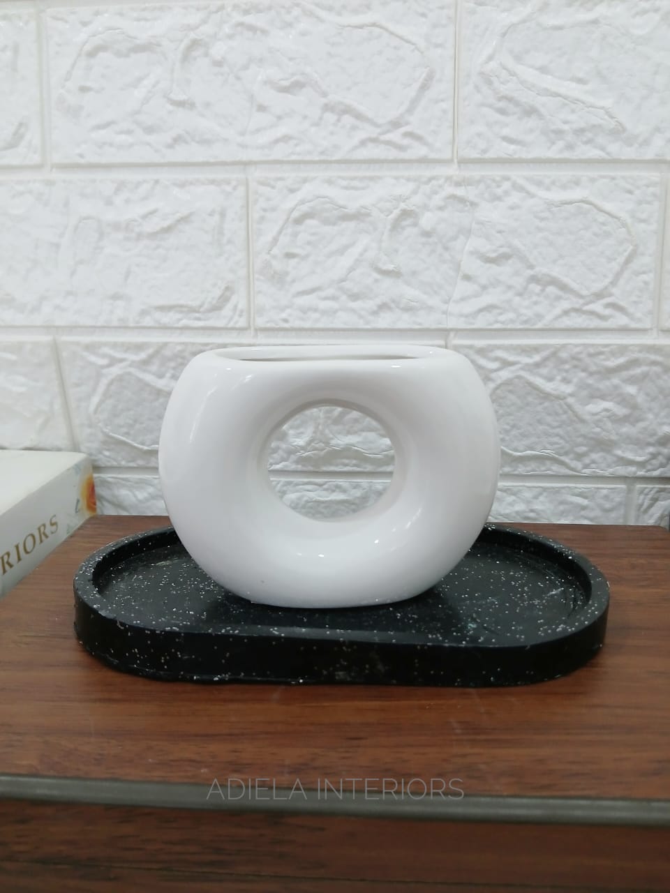 Decorative Semi Donut Vase & Saucer Set Image