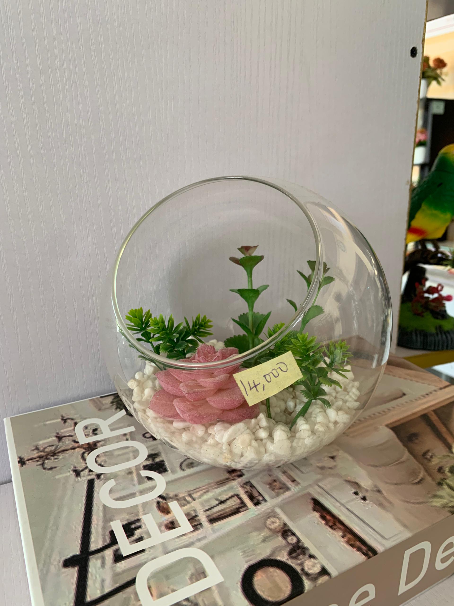 Faux succulents flower vase in glass Fish Bowl second image