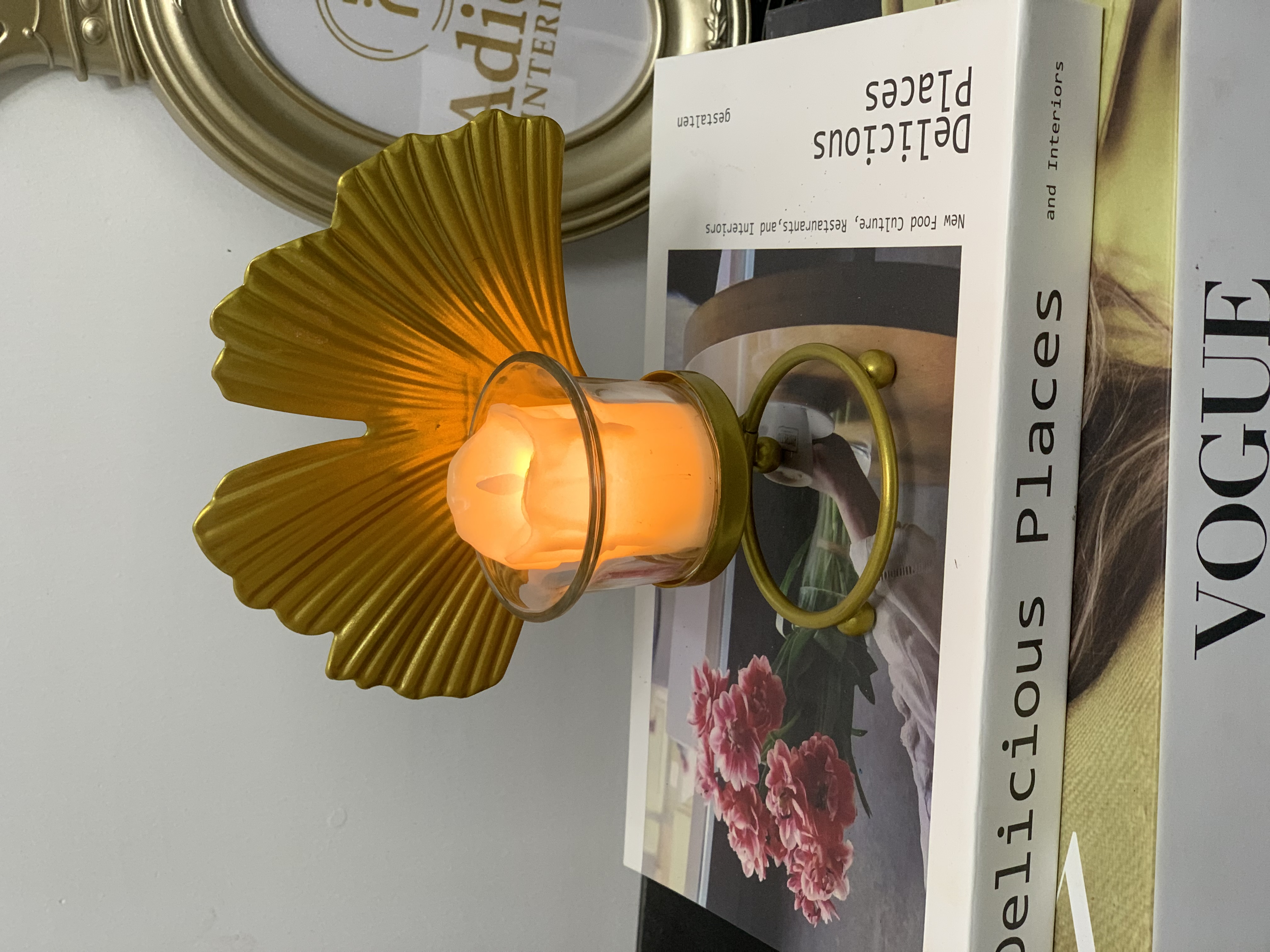 Ginkgo Leaf Decor with faux candle second image