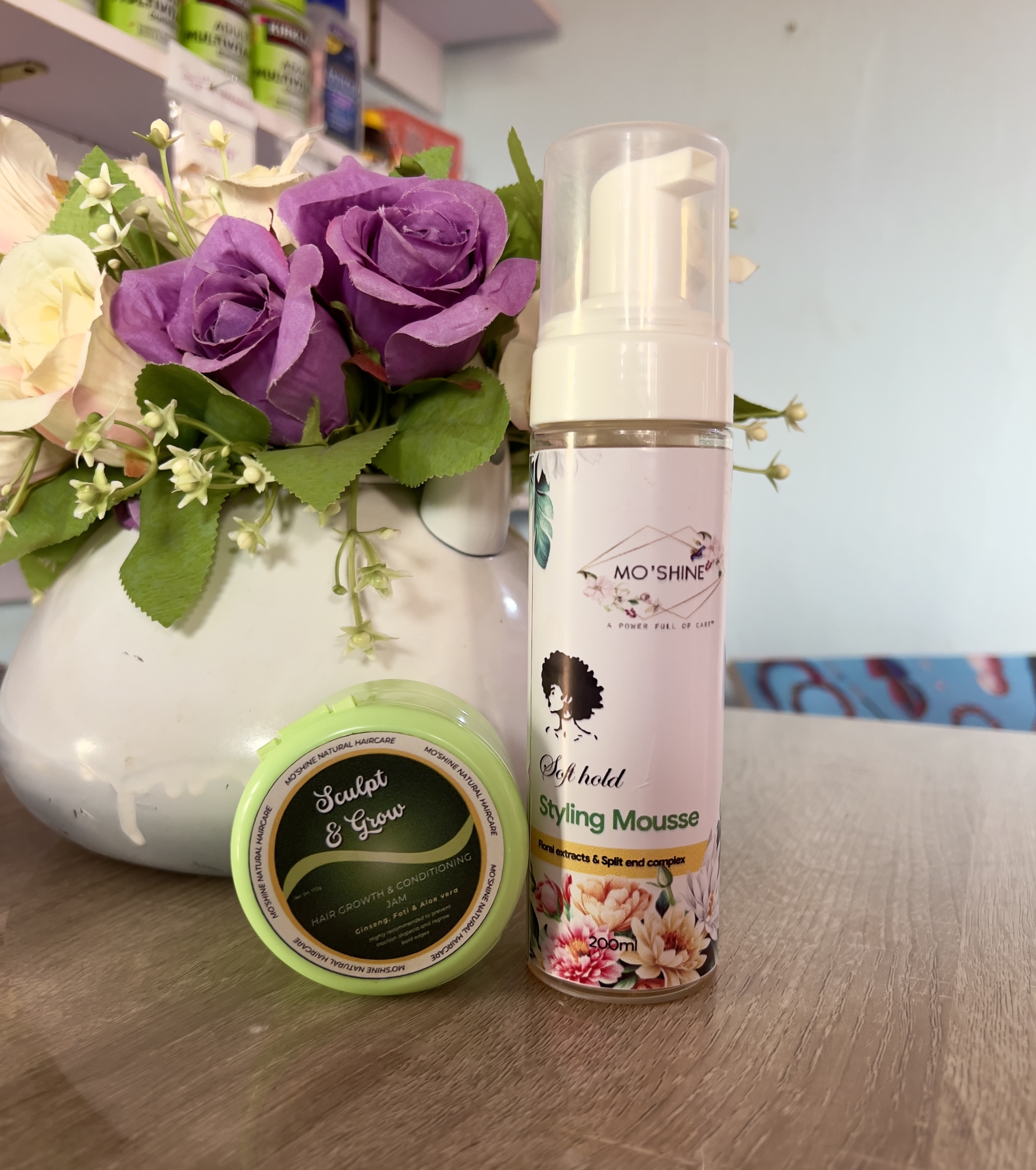 Sculpt and grow jam + Soft hold styling mousse