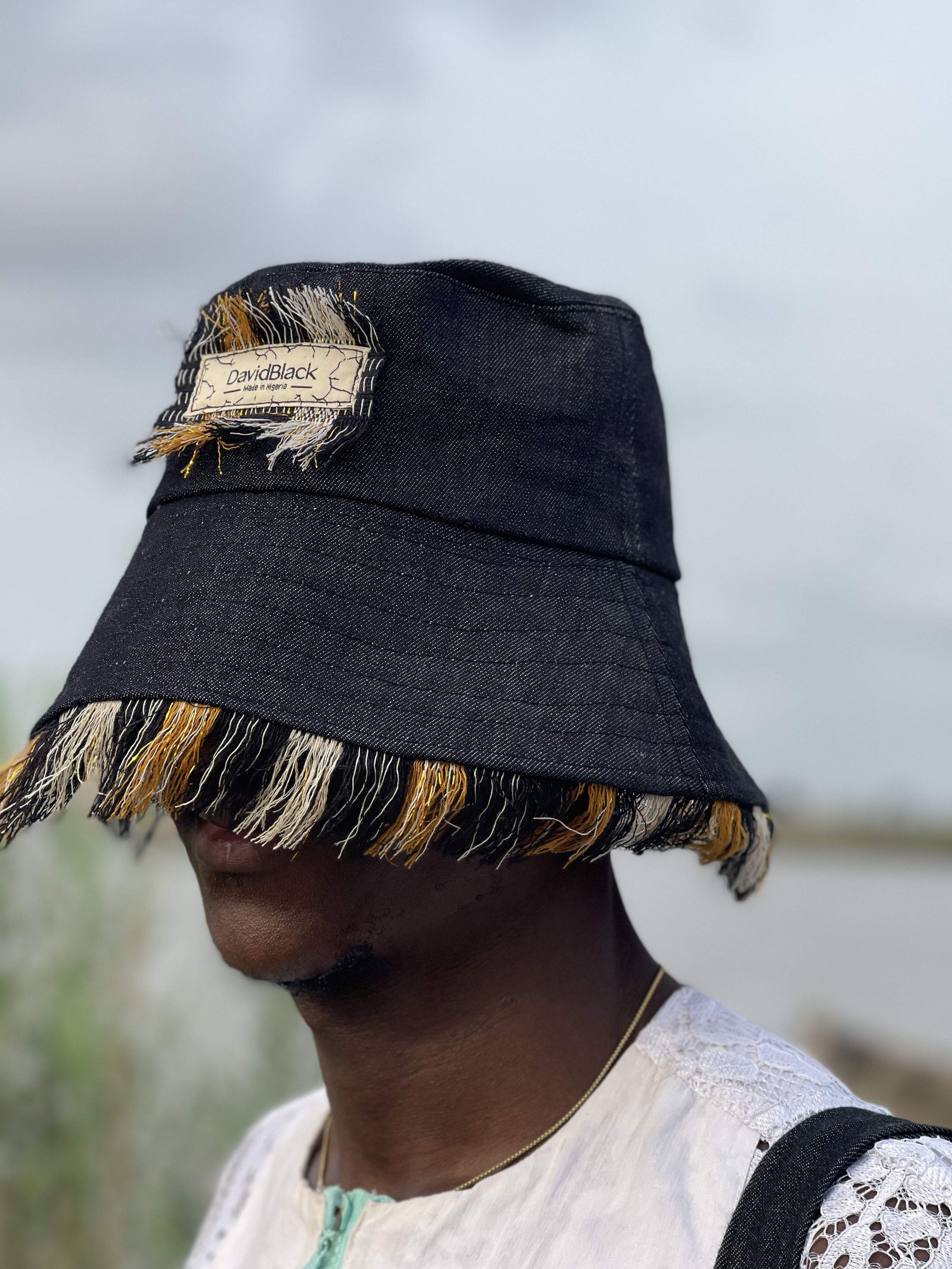 Denim Fringe Bucket hat