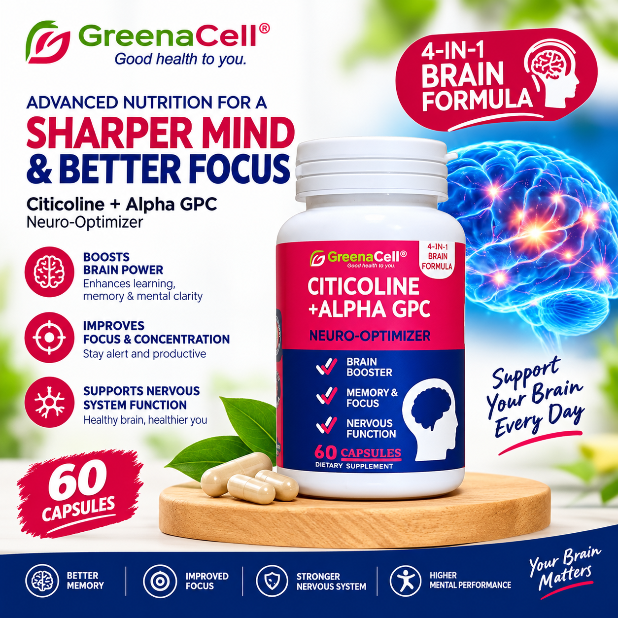 Greenacell Citicoline plus Alpha GPC - Brain Booster second image