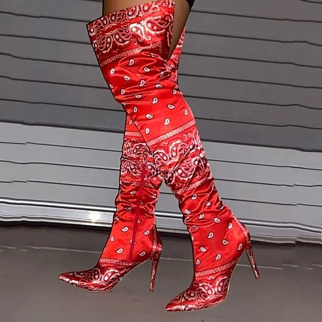 High Heel Fancy Soft Bandana Over Knee High Boots image