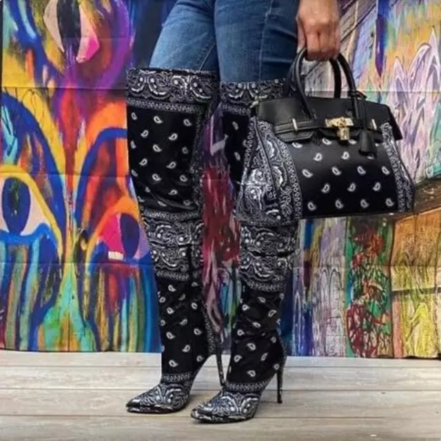 High Heel Fancy Soft Bandana Over Knee High Boots second image