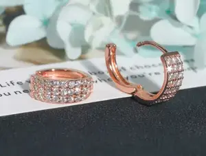 MOISSANITE TRINITY HOOP EARRINGS - ROSE GOLD image