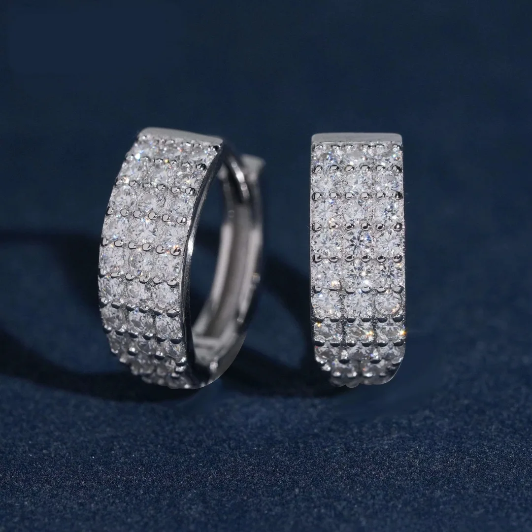 MOISSANITE TRINITY HOOP EARRINGS - WHITE GOLD image