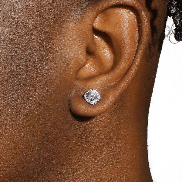 MOISSANITE SQUARED HALO STUDS image