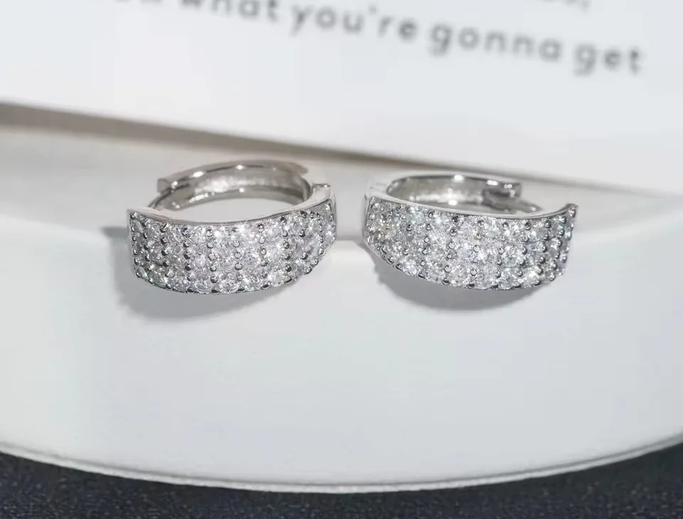 MOISSANITE TRINITY HOOP EARRINGS - WHITE GOLD image