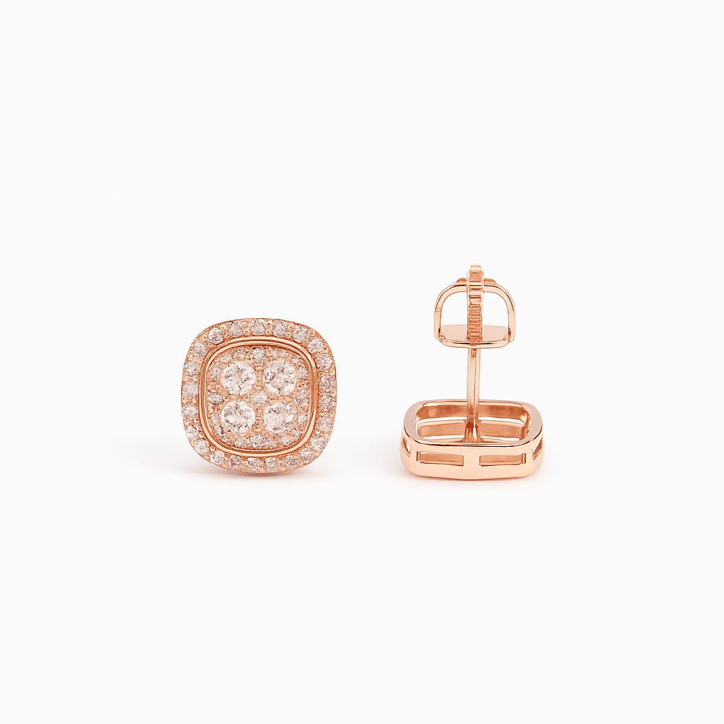 MOISSANITE CUSHION CUT PAVE STUDS - ROSE GOLD image