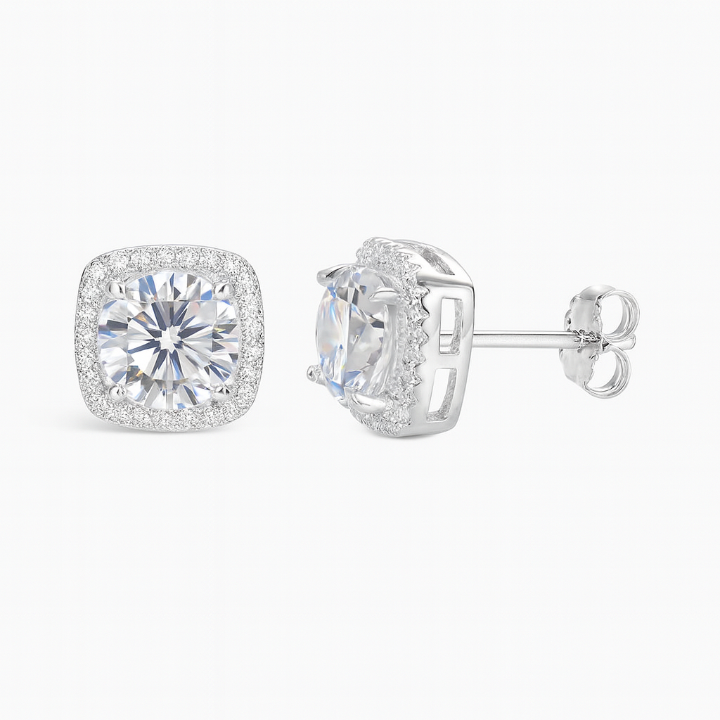 MOISSANITE SQUARED HALO STUDS image