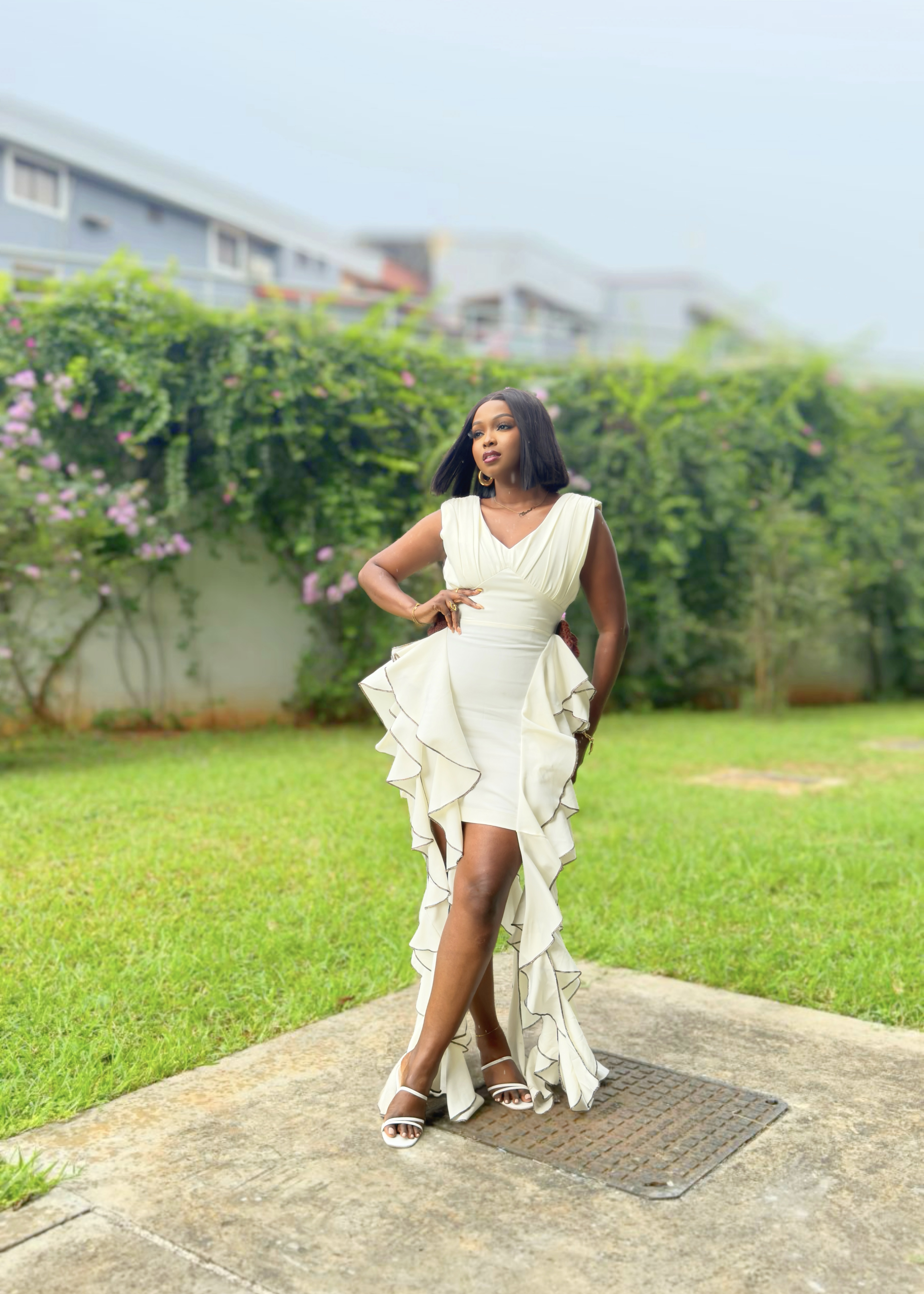 Coco ruffled dress with crotchet flowers