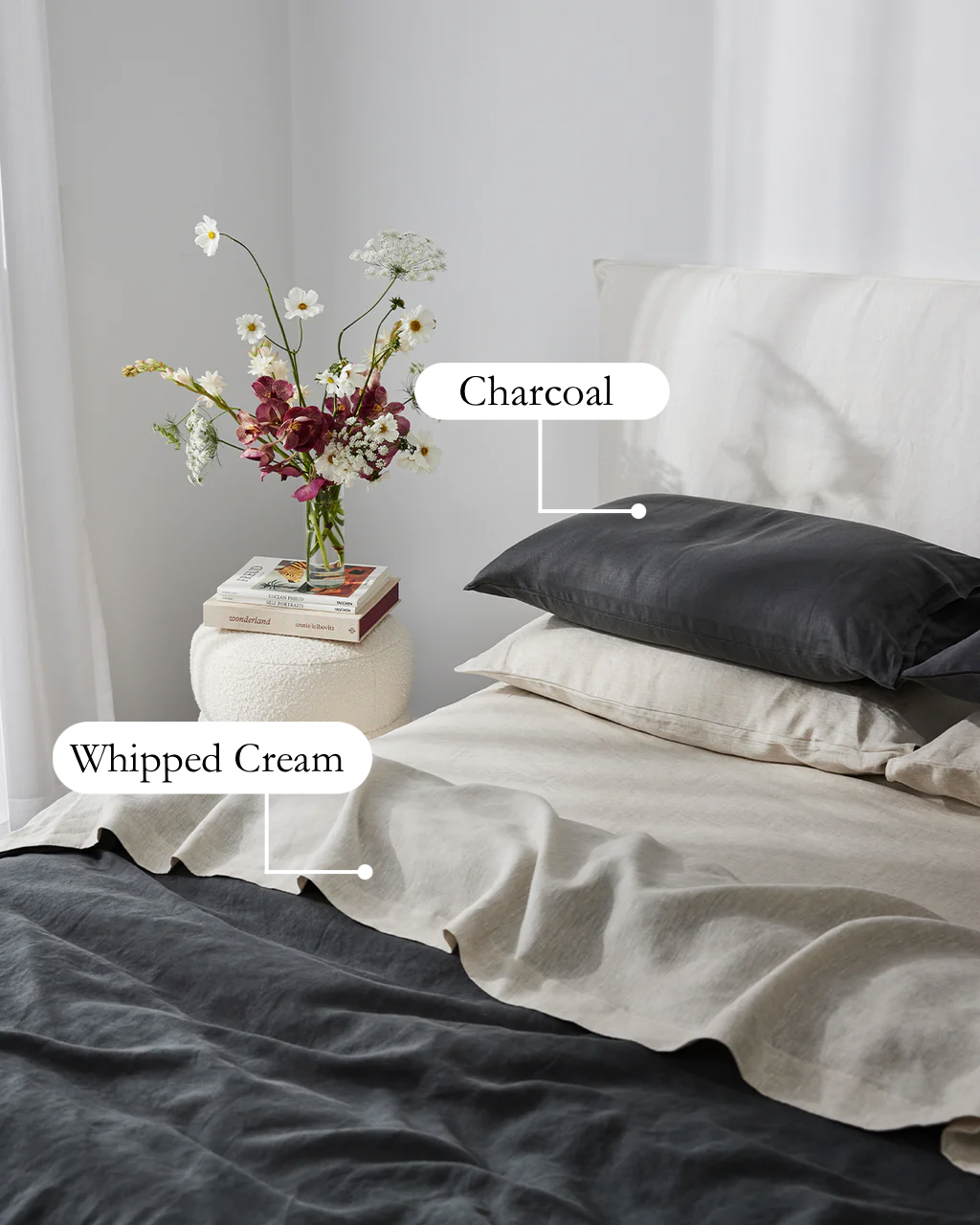 Whipped Cream x Charcoal — 6 piece Egyptian Cotton Percale Duvet Cover Set image
