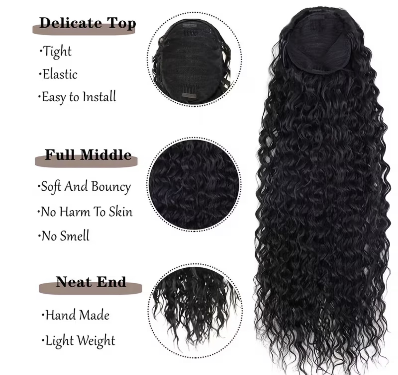 30 inches water curly drawstring ponytail clip image