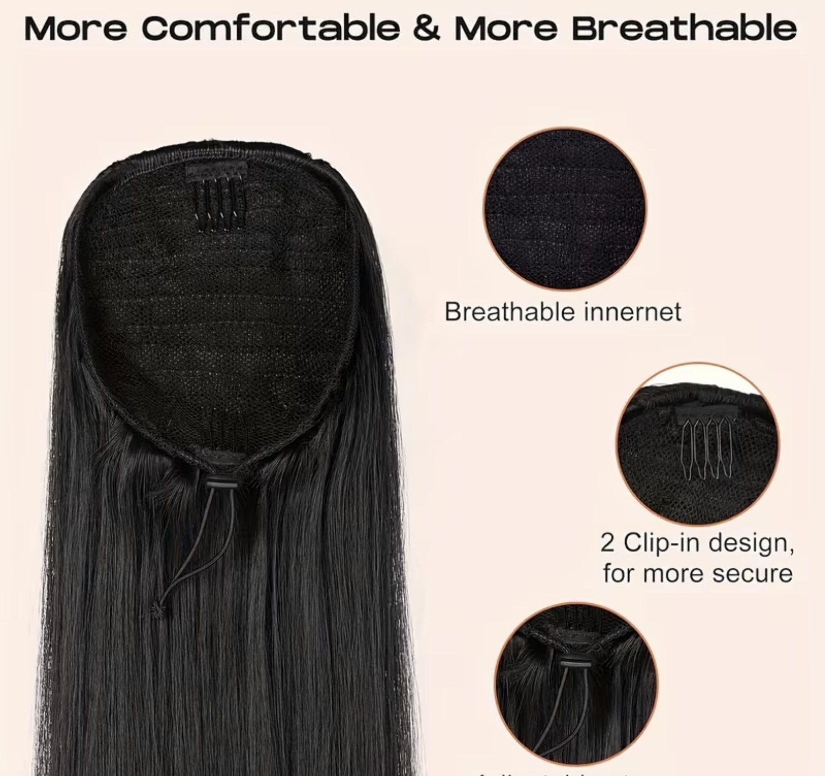 Silky straight easy clip ponytail clip “20 image