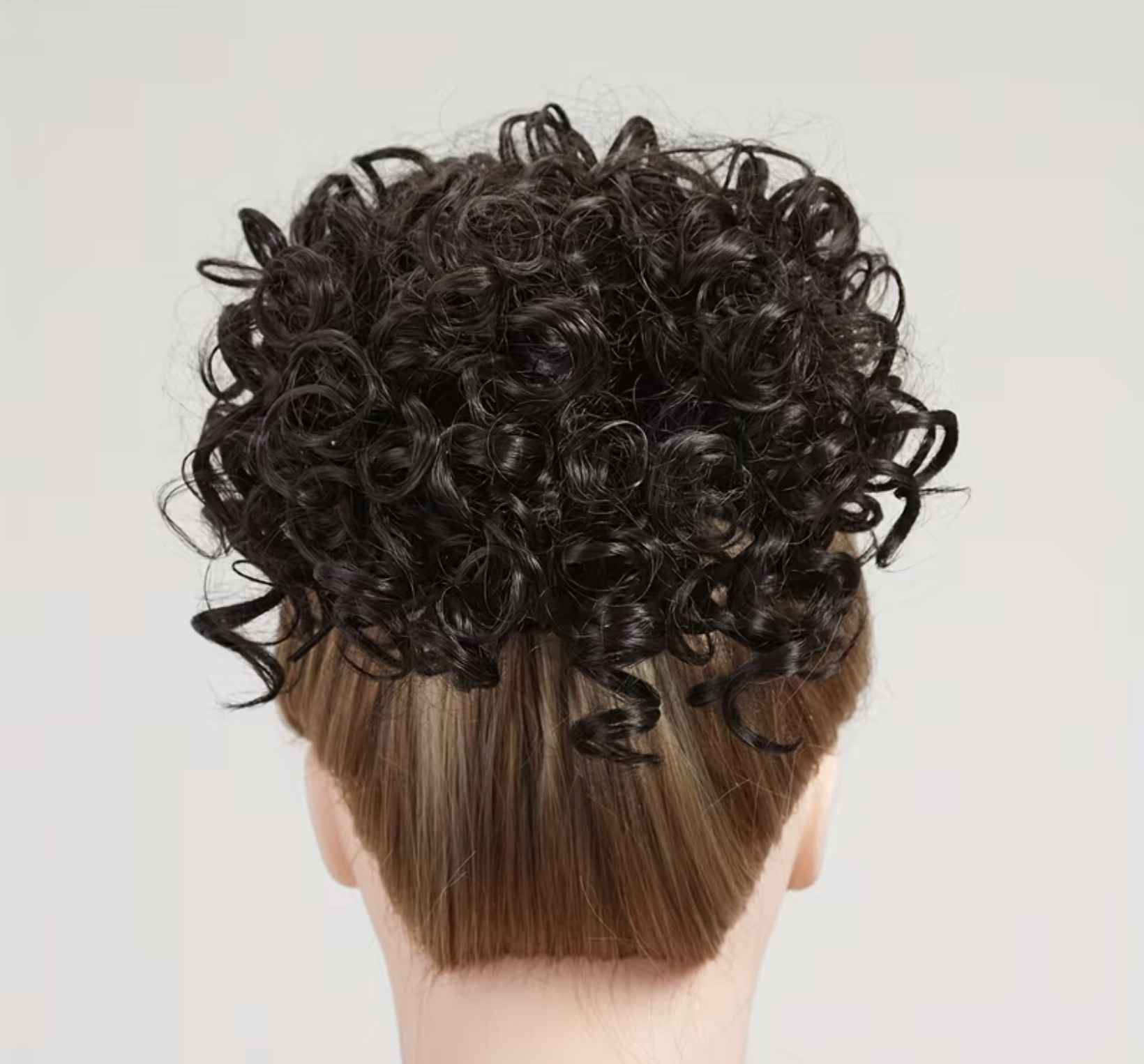 Curly French roll bun drawstring clip in image
