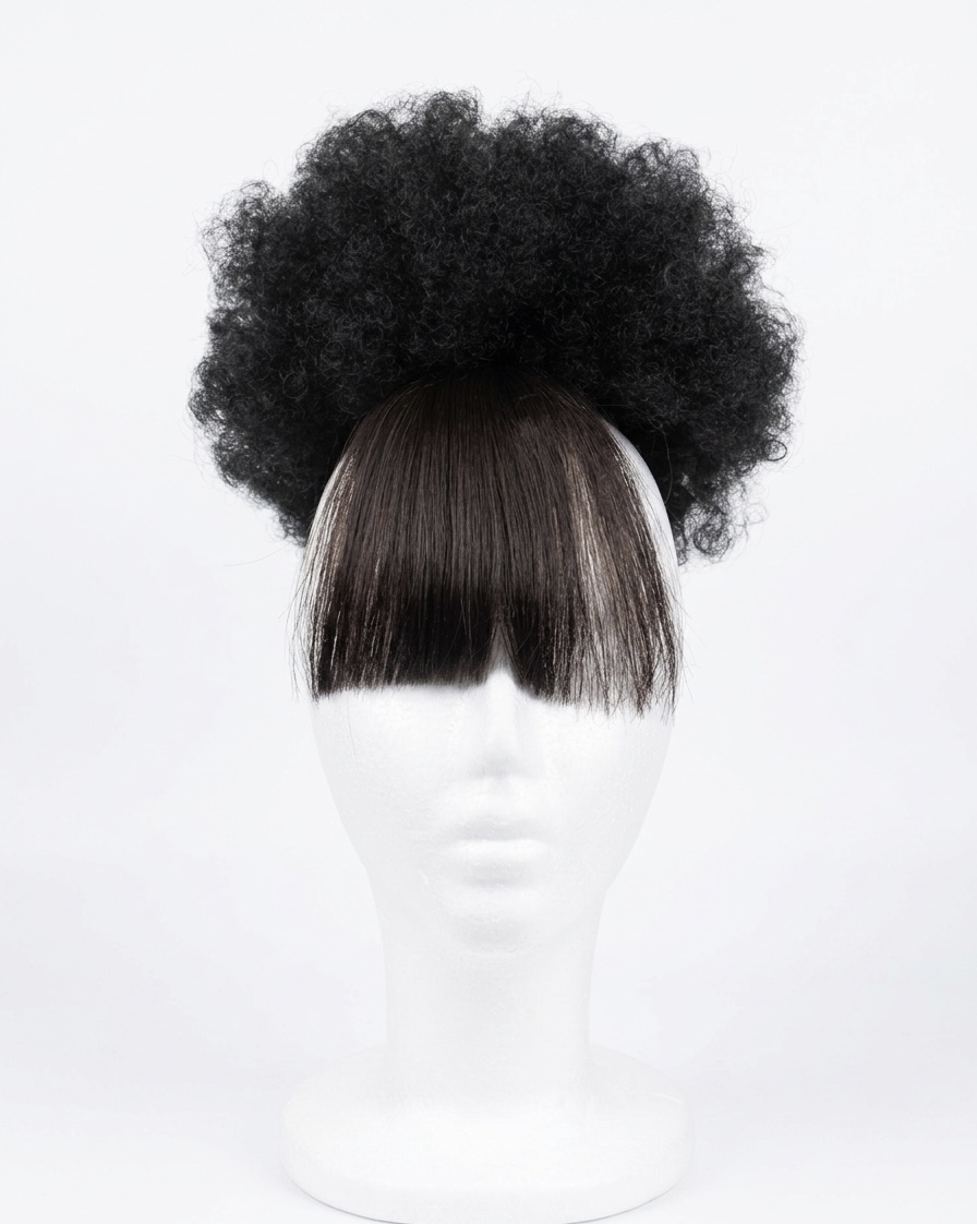 Afro bun + full fringe bang combo image