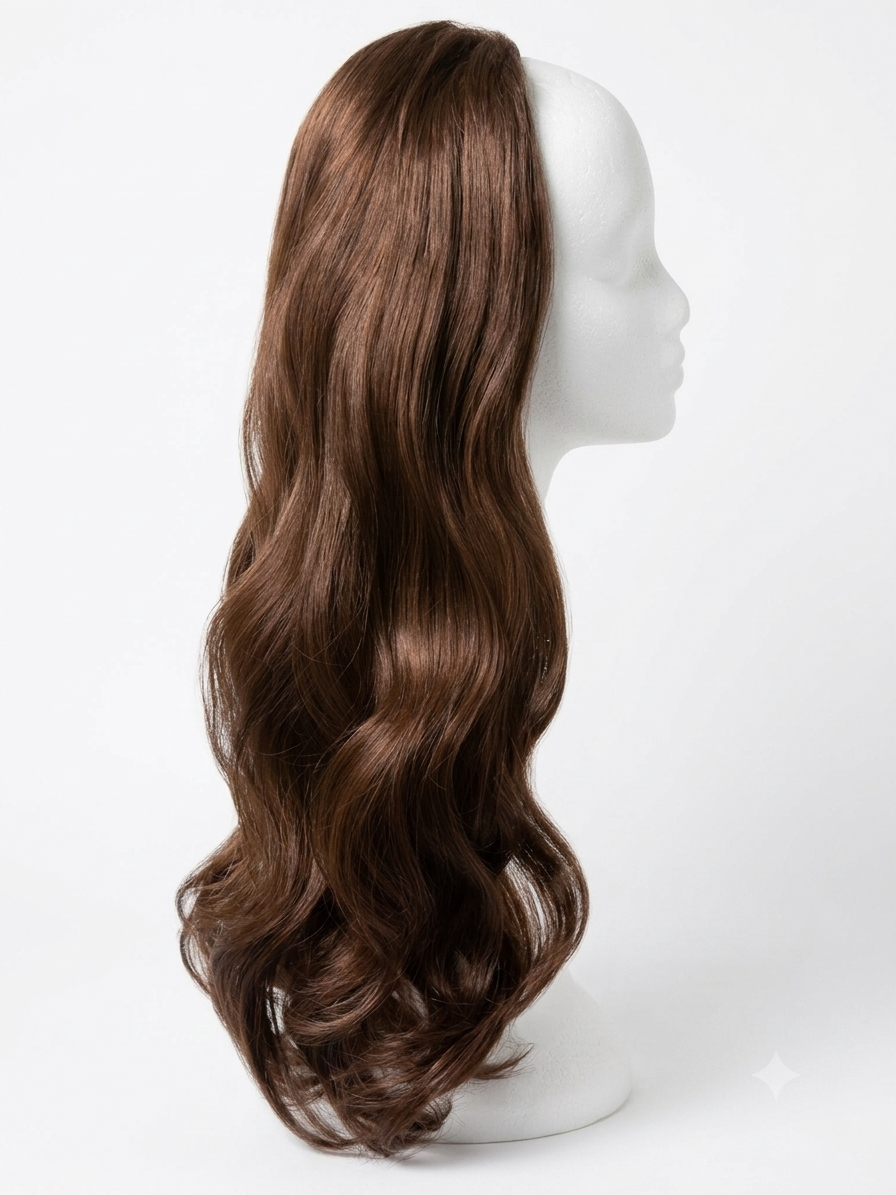 “24=Brown highlight raw replica bouncy wavy ponytail clip image