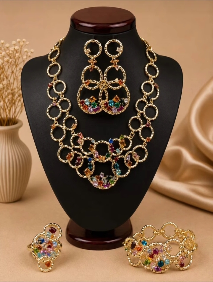 18karat Gold Inspired Handcrafted Multigemstones Necklace image