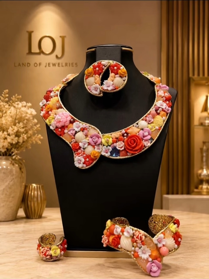 Peach Tone Floral Assents Handcrafted Italian Necklace. image