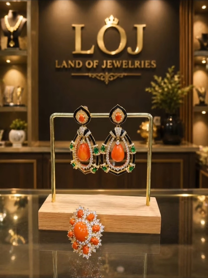 Coral Earings and Rings image