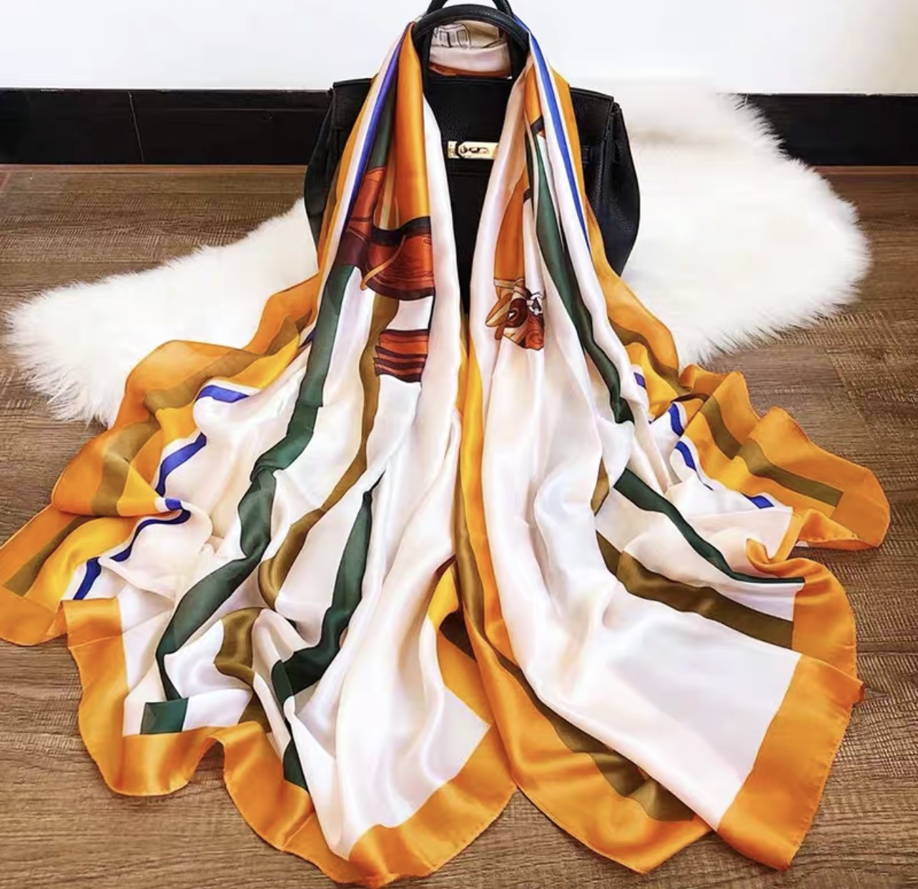 Hermes style print scarf HW117 image