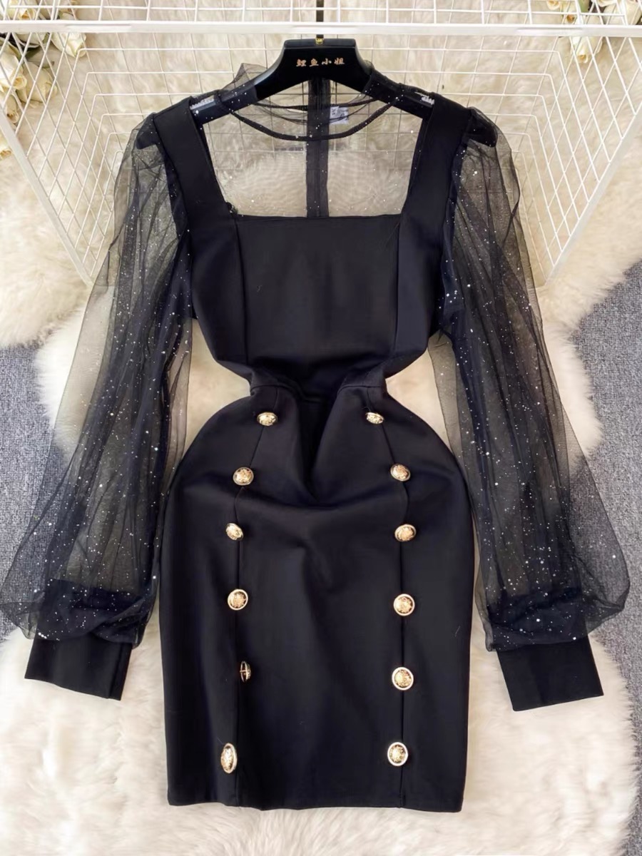 Slay the night mesh sleeves dress FBC56 image