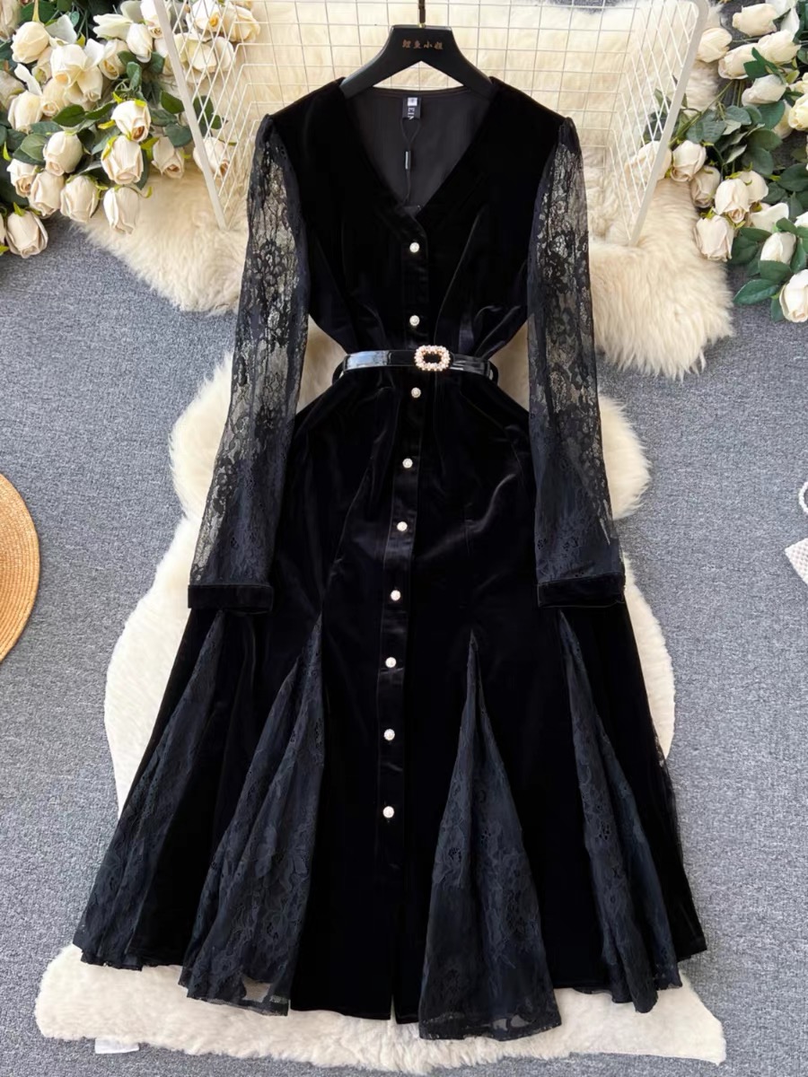 Princess royal lace sleeves dress & belt FD256 image