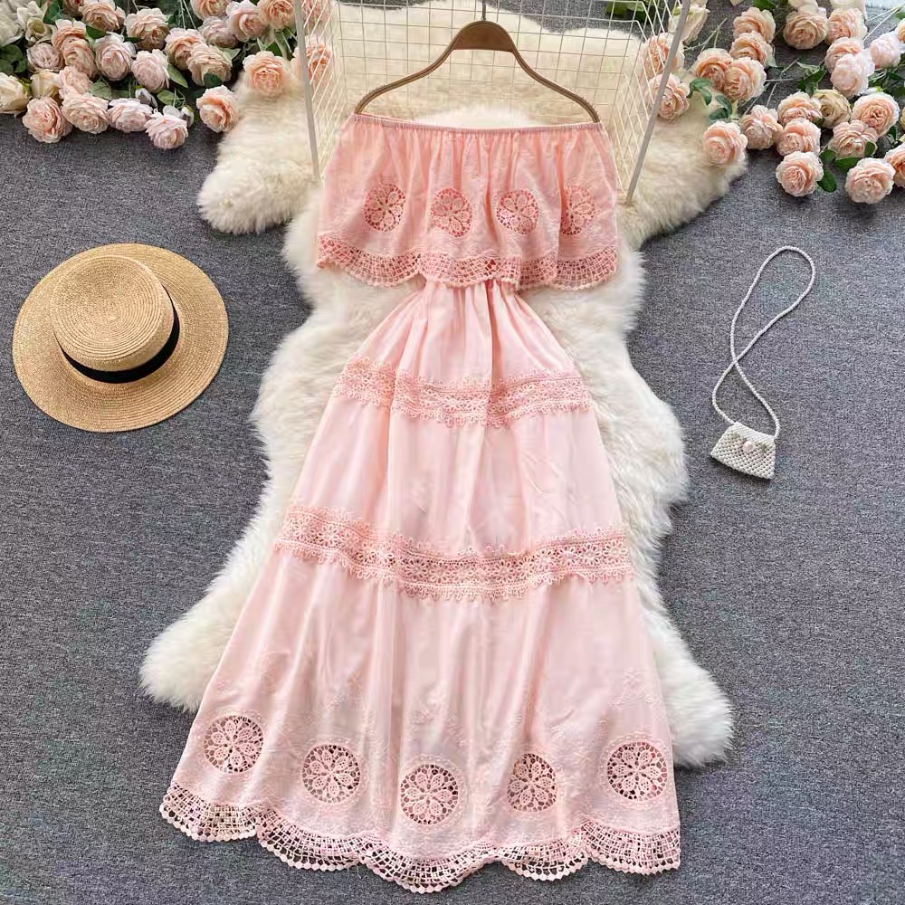 Lace droplets off shoulder dress CD117 image