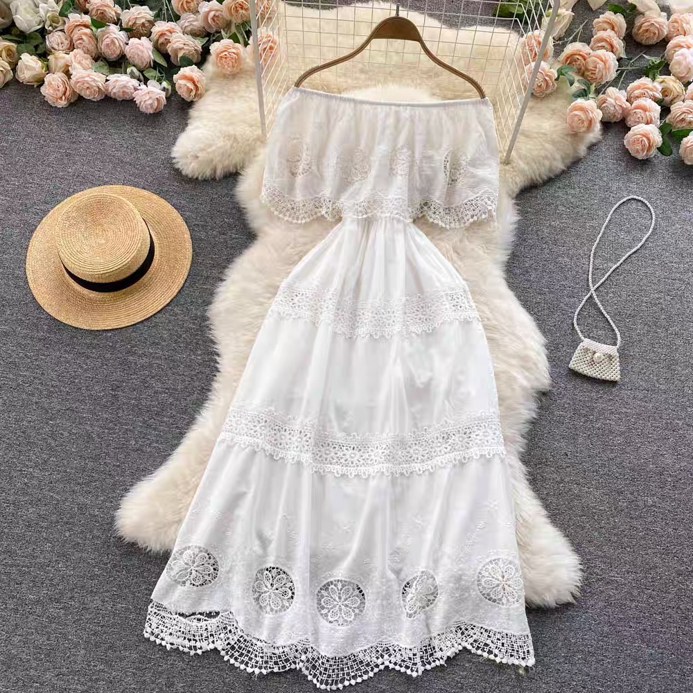 Lace droplets off shoulder dress CD117 image