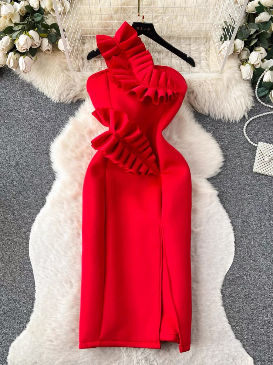 Cute ruffle dinner dress EBC55 image