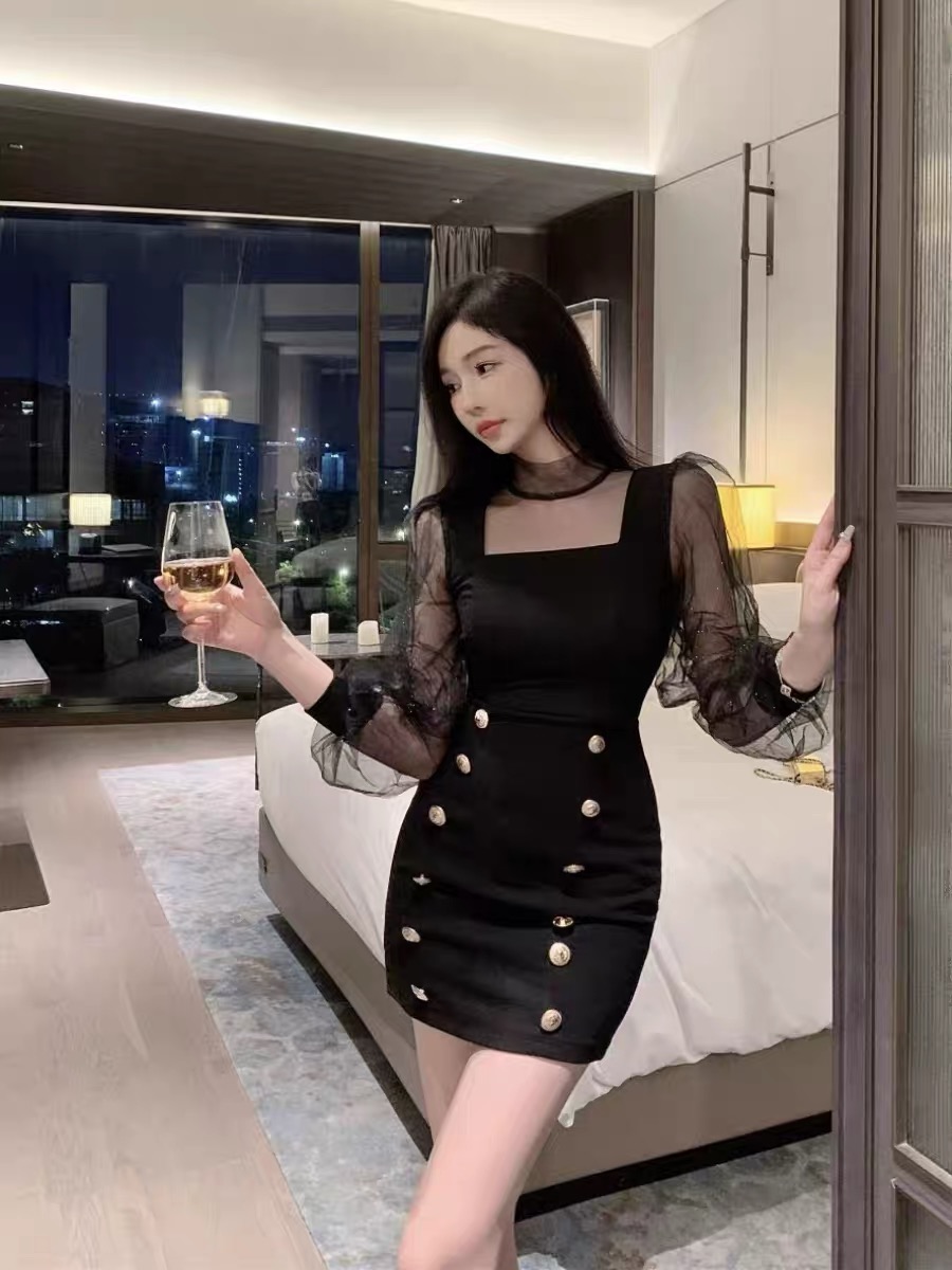 Slay the night mesh sleeves dress FBC56 image