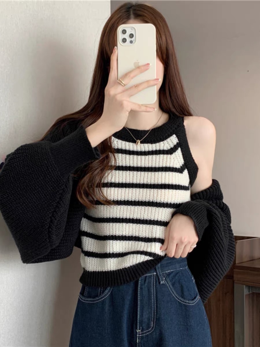 Soft life babe knit tank top & sweater shawl TZZ1314 image