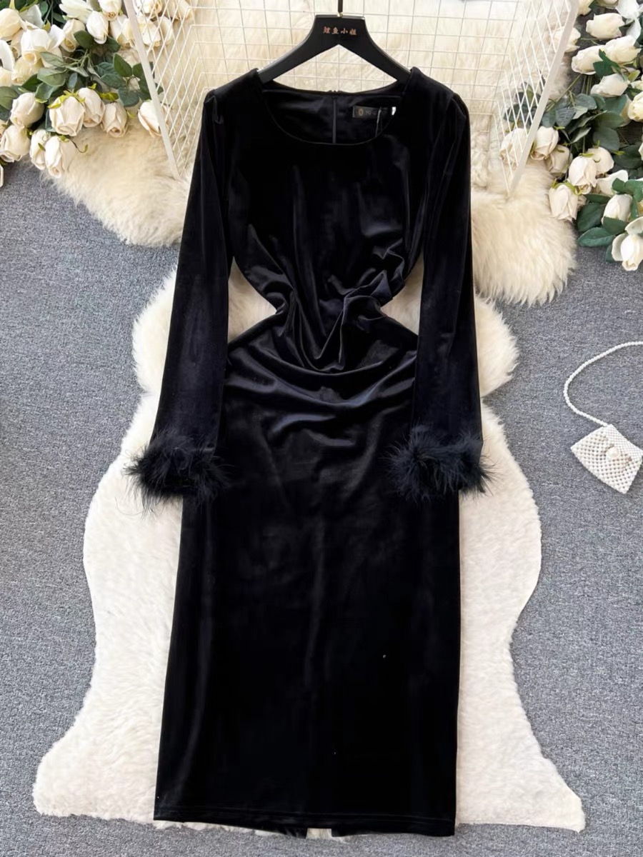Black emerald velvet dress FBC55