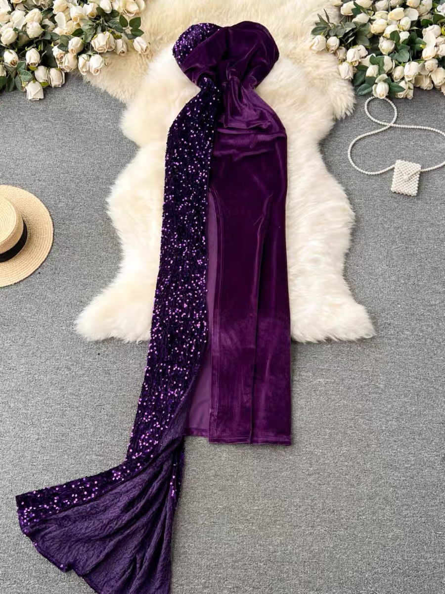 Prom queen velvet sequin dress EVD84 image